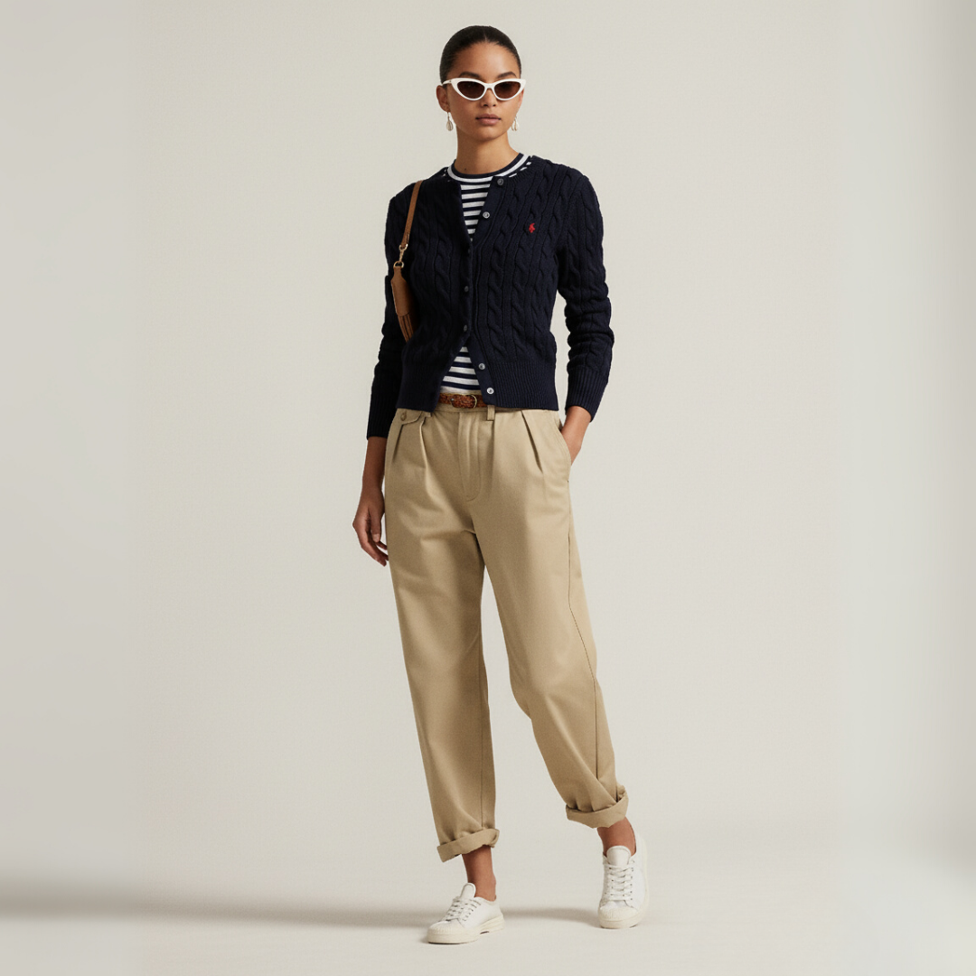 Zopfmuster-Baumwoll-Cardigan mit Rundhalsausschnitt