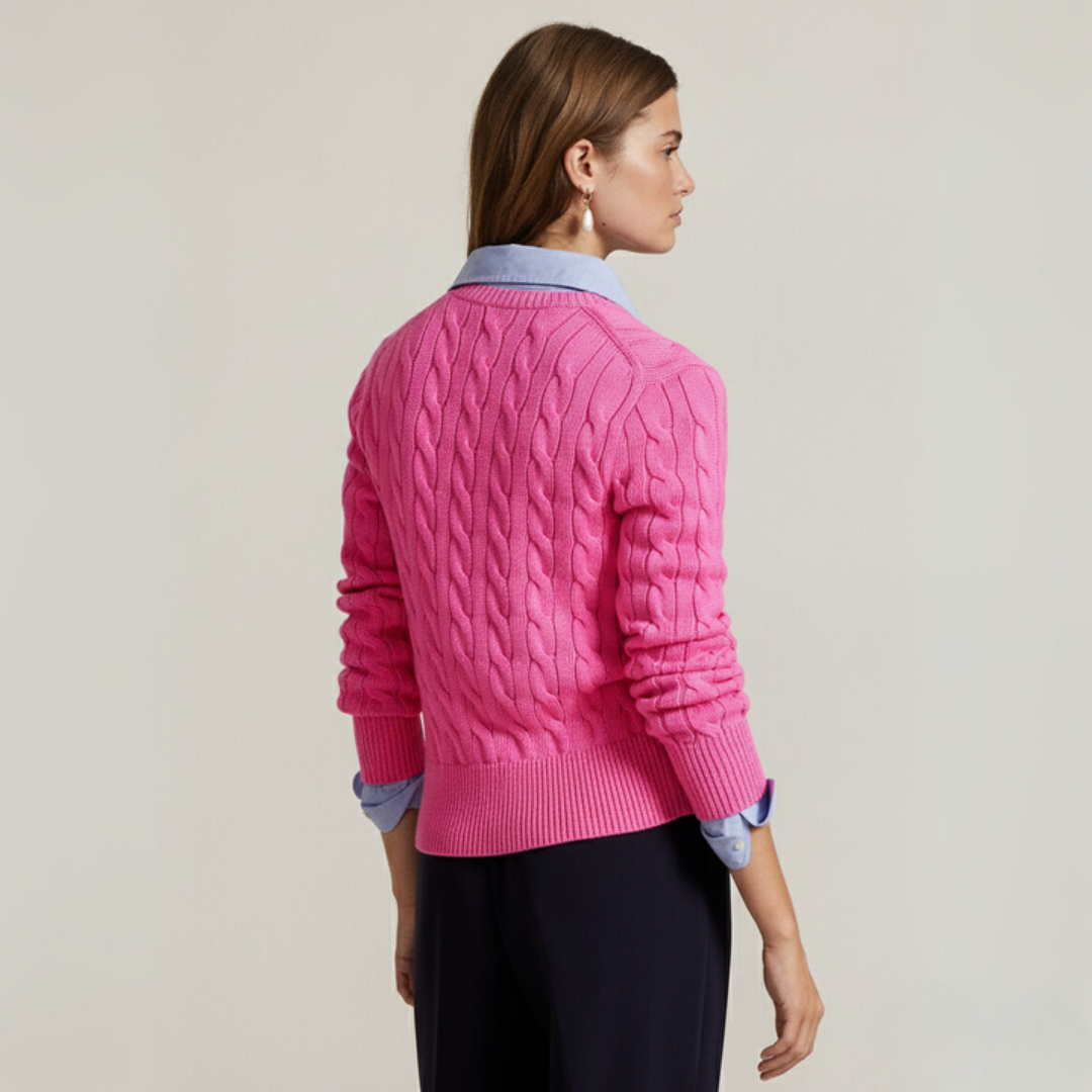 Zopfmuster-Baumwoll-Cardigan mit Rundhalsausschnitt