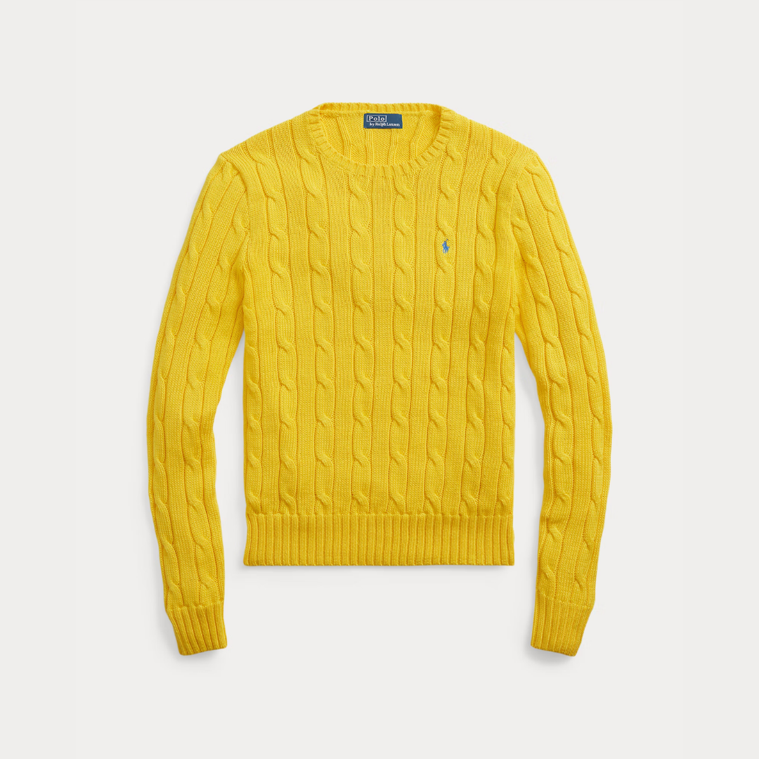 Zopfmuster-Baumwollpullover mit Rundhalsausschnitt