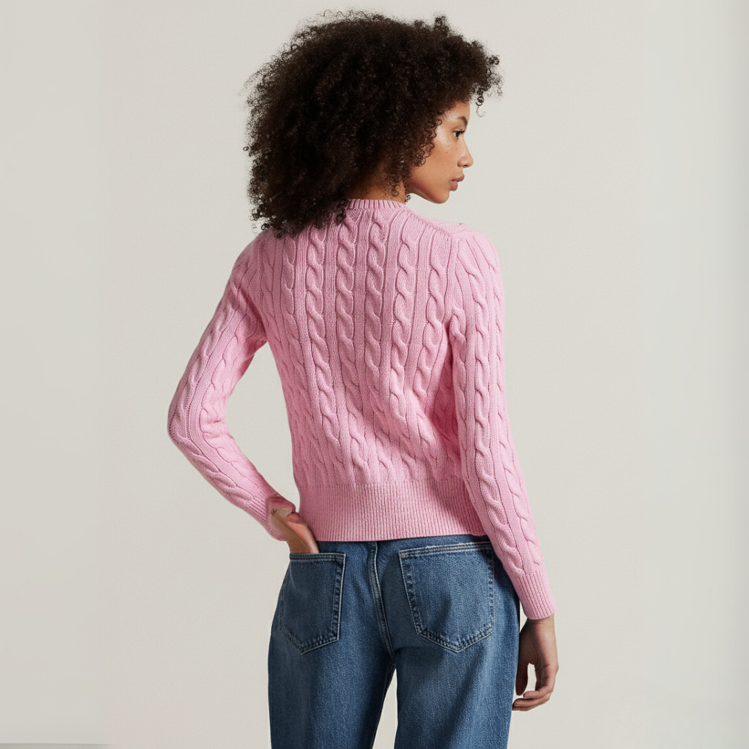 Zopfmuster-Baumwoll-Cardigan mit Rundhalsausschnitt