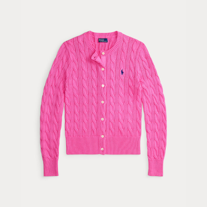 Zopfmuster-Baumwoll-Cardigan mit Rundhalsausschnitt