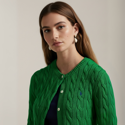 Zopfmuster-Baumwoll-Cardigan mit Rundhalsausschnitt