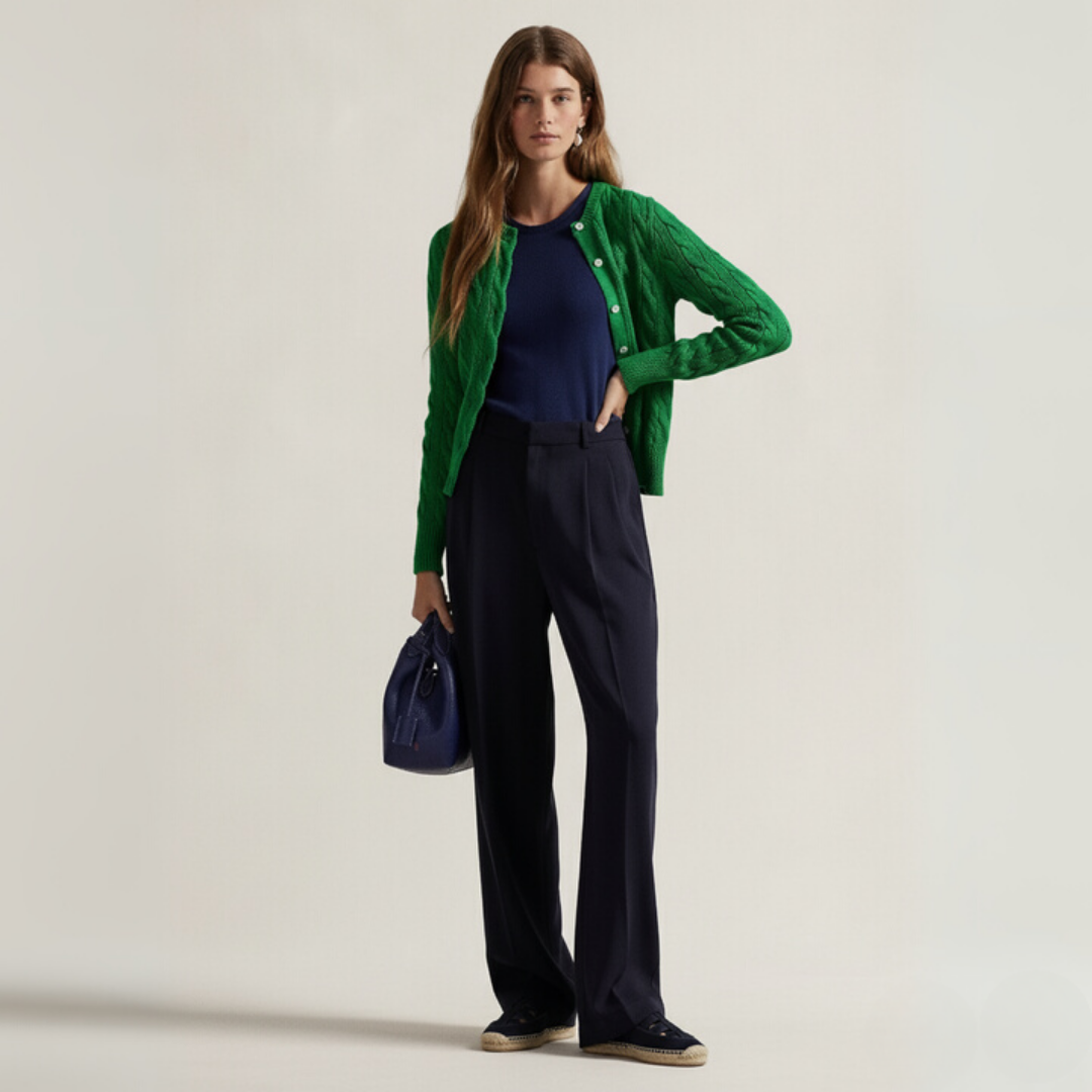 Zopfmuster-Baumwoll-Cardigan mit Rundhalsausschnitt