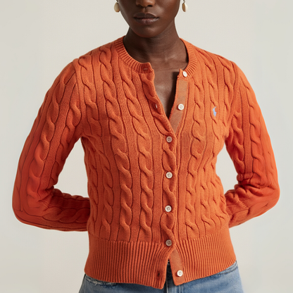 Zopfmuster-Baumwoll-Cardigan mit Rundhalsausschnitt