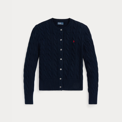 Zopfmuster-Baumwoll-Cardigan mit Rundhalsausschnitt