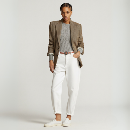 Zopfmuster-Baumwollpullover mit Rundhalsausschnitt