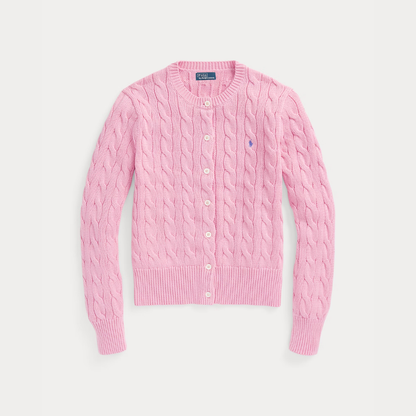 Zopfmuster-Baumwoll-Cardigan mit Rundhalsausschnitt