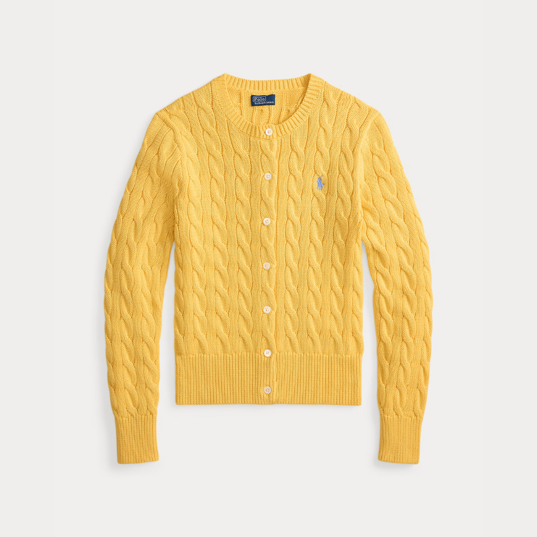 Zopfmuster-Baumwoll-Cardigan mit Rundhalsausschnitt