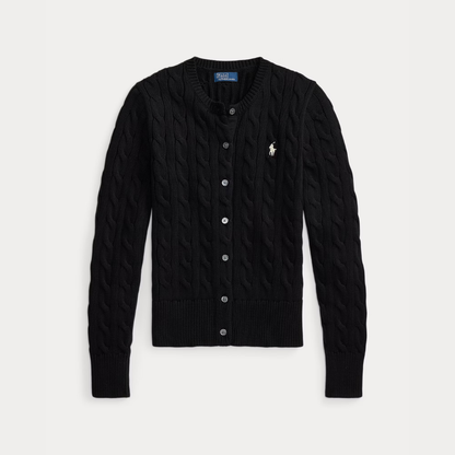 Zopfmuster-Baumwoll-Cardigan mit Rundhalsausschnitt