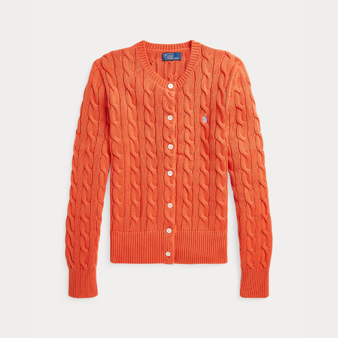 Zopfmuster-Baumwoll-Cardigan mit Rundhalsausschnitt