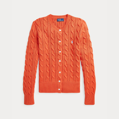 Zopfmuster-Baumwoll-Cardigan mit Rundhalsausschnitt