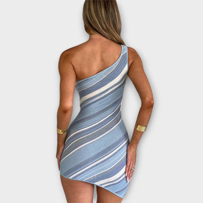 Kira - Trendy Ein-Schulter Strick Mini Kleid