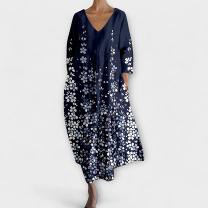 Fiona - Langes, Farbiges Kleid mit V-Ausschnitt