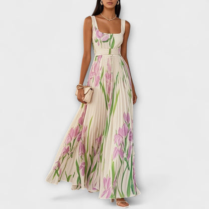 Gefaltetes Floral Chiffon Maxikleid