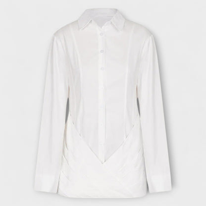 Indie - Weißes, langärmliges, plissiertes Hemdkleid