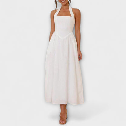 Lydia - Schwarzes Midikleid mit Halsband und Taillendetail