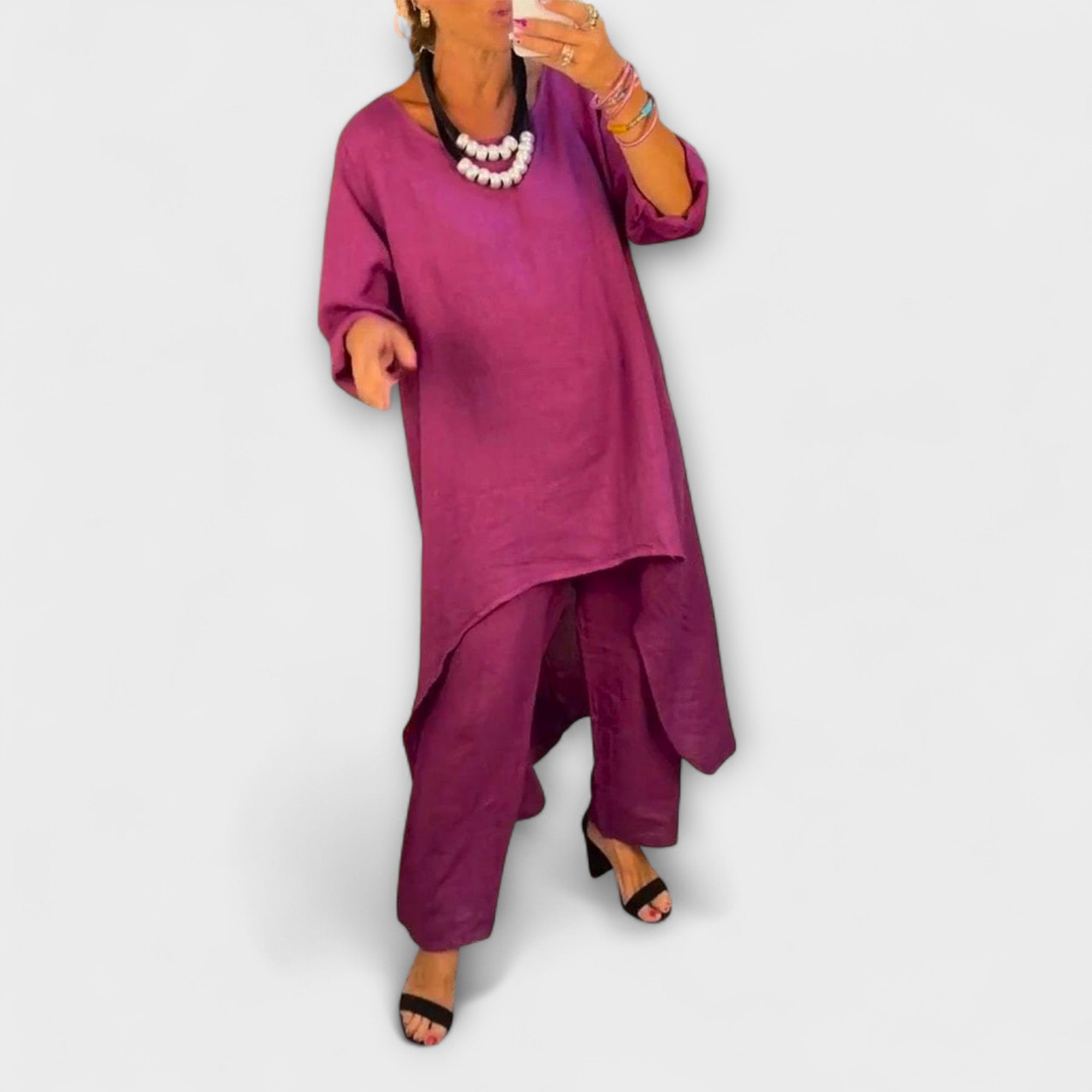 Tabea - Leinen Anzug mit Rundhalsausschnitt