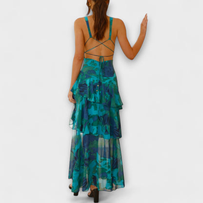 Domenica - Chiffonkleid mit V-Ausschnitt und fließenden Lagen