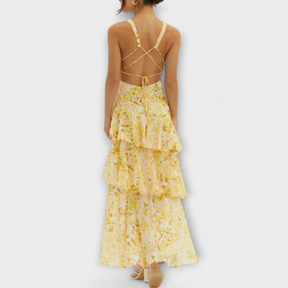 Domenica - Chiffonkleid mit V-Ausschnitt und fließenden Lagen