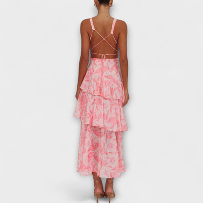 Domenica - Chiffonkleid mit V-Ausschnitt und fließenden Lagen