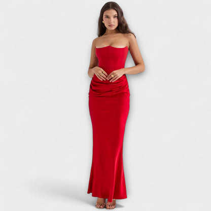 Off-Shoulder Satin Maxi-Kleid mit Drapierung