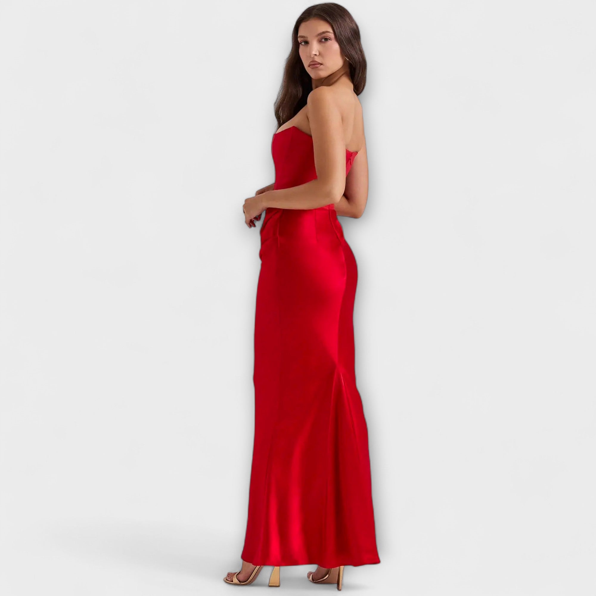 Off-Shoulder Satin Maxi-Kleid mit Drapierung